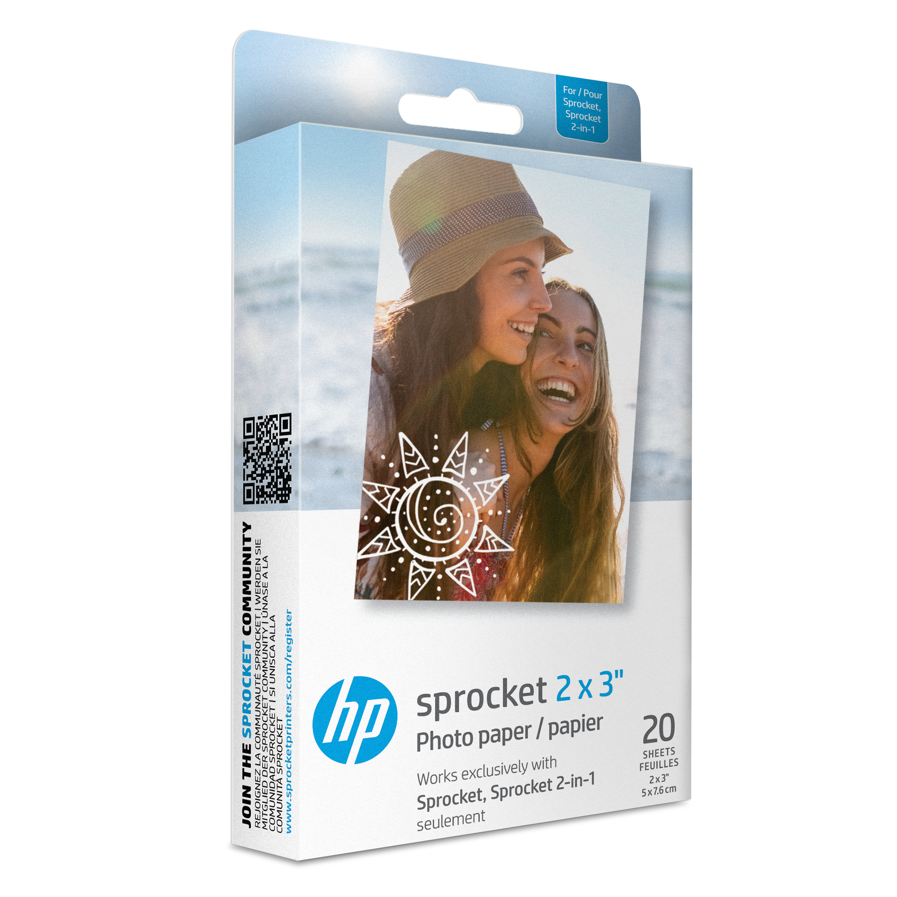 HP Sprocket 2” x 3” Premium Zink Sticky-Back Photo Paper (20 Sheets) hpsprocket